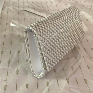 Jessica McClintock Silver woven clutch